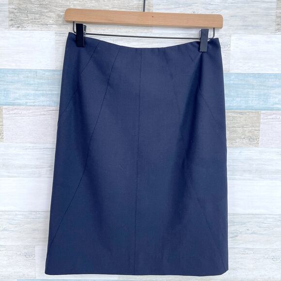 CARLISLE Stretch Wool Paneled Pencil Skirt Black Lined Back Pleat Womens 0 - Picture 1 of 6